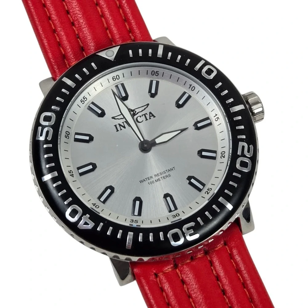 Invicta I-Force Men's Watch Stainless w Silver Dial Red Leather Band 24042 NWOB